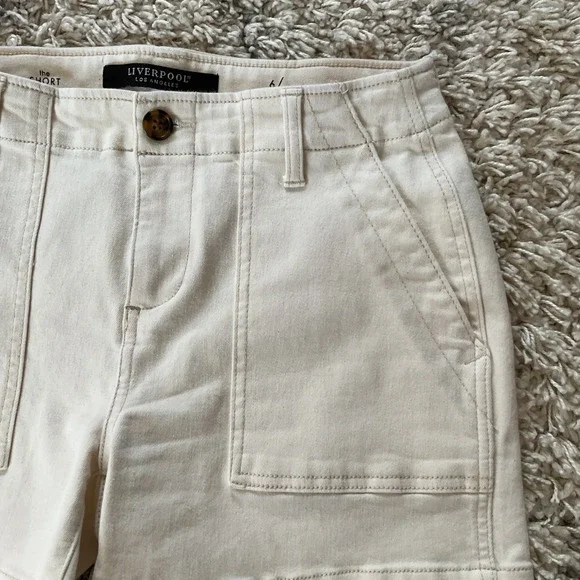 Liverpool Los Angeles Cream Utility Shorts Size 6 Off White Patch Pocket Stretch - Picture 11 of 12